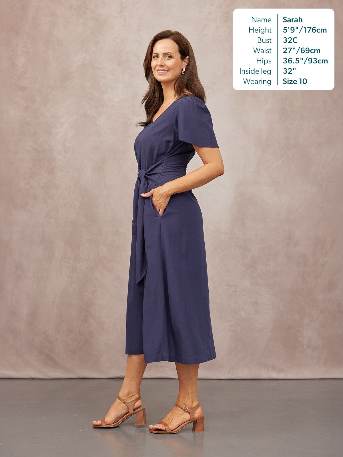 Ruth Angel Sleeve Tie Waist Dress - Navy
