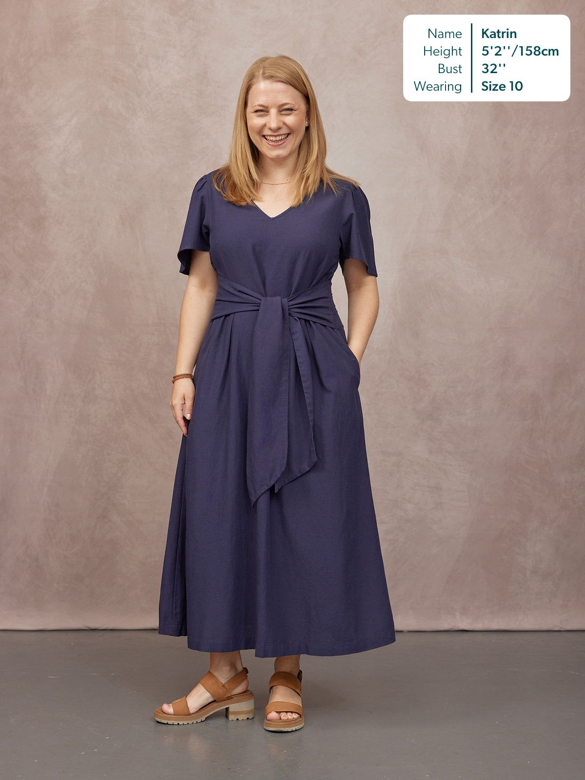 Ruth Angel Sleeve Tie Waist Dress - Navy