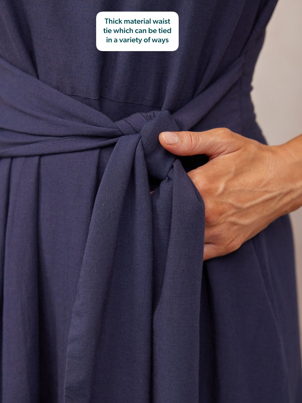 Ruth Angel Sleeve Tie Waist Dress - Navy