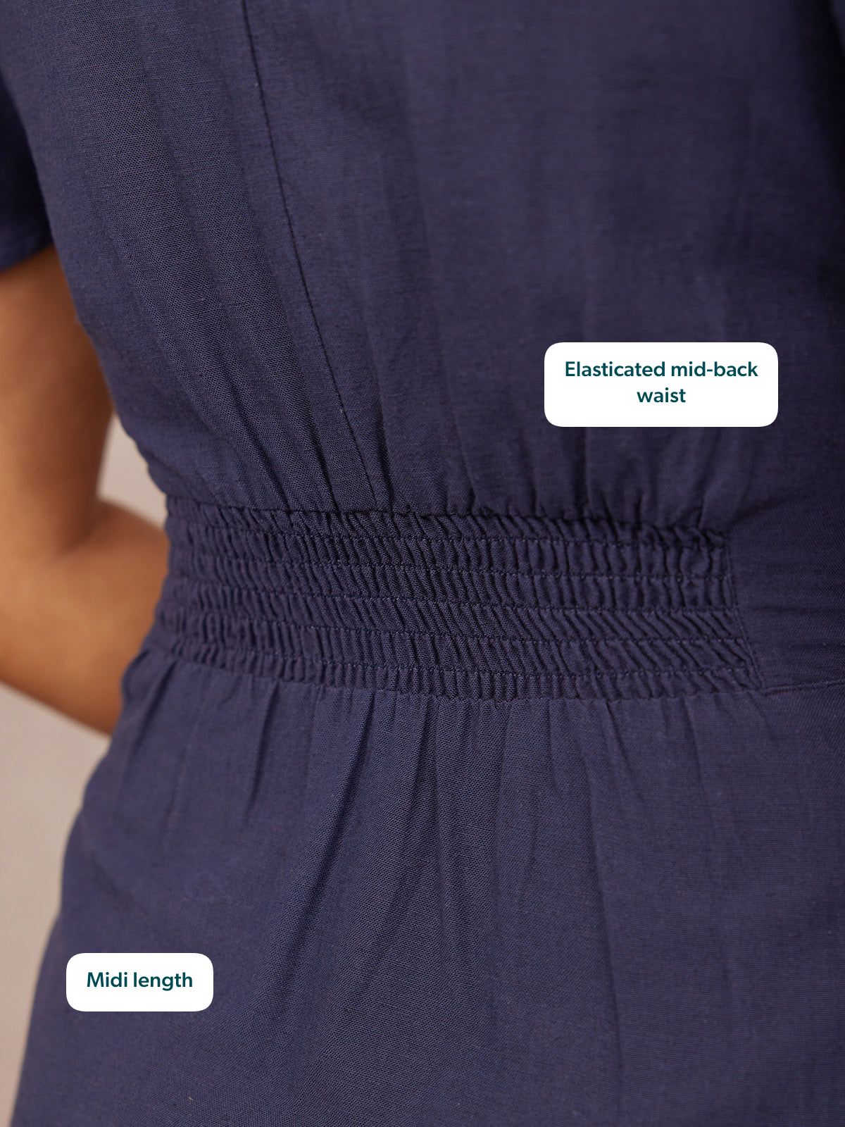 Ruth Angel Sleeve Tie Waist Dress - Navy