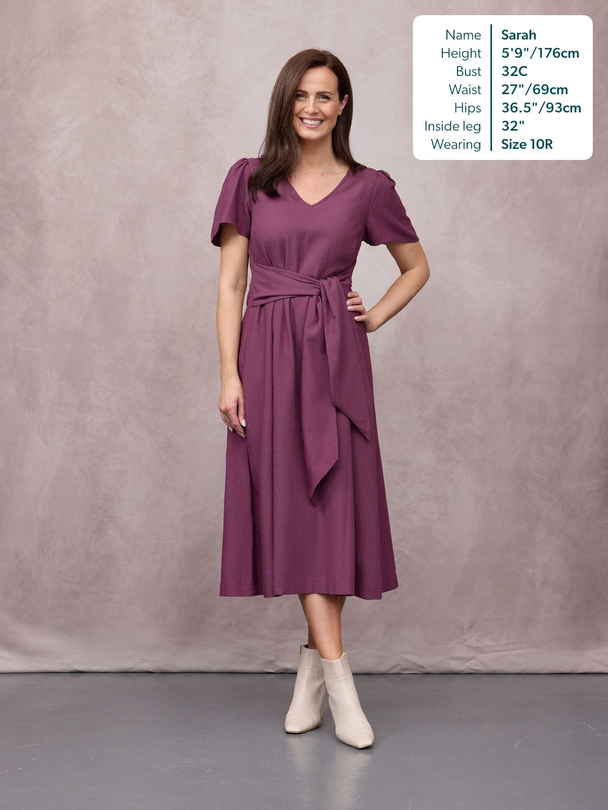 Ruth Angel Sleeve Tie Waist Dress - Plum