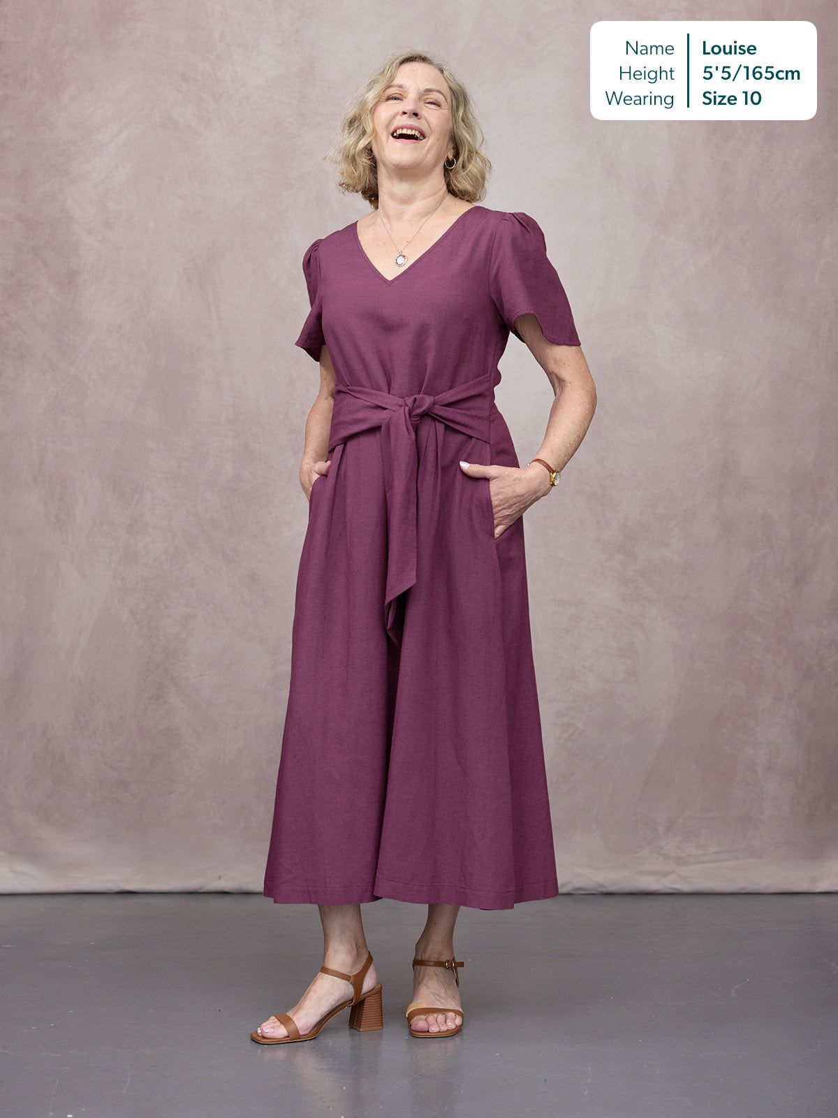 Ruth Angel Sleeve Tie Waist Dress - Plum