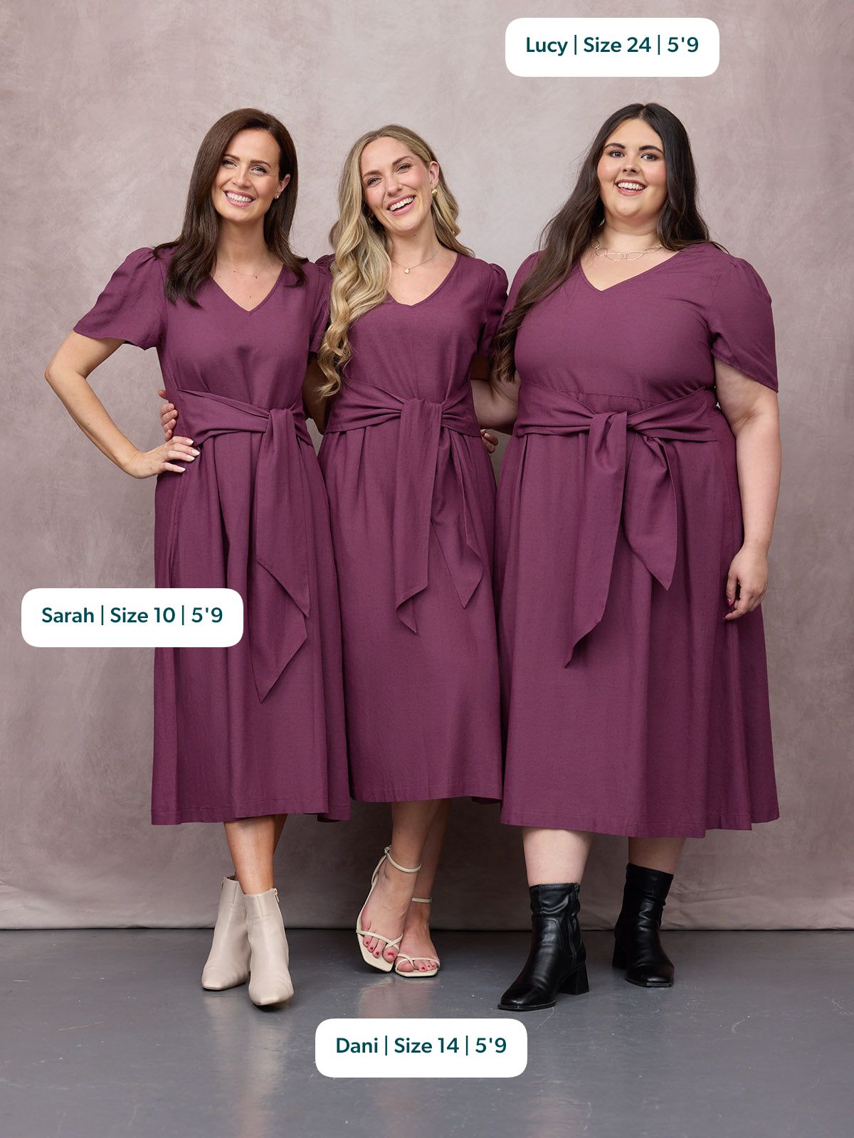 Ruth Angel Sleeve Tie Waist Dress - Plum