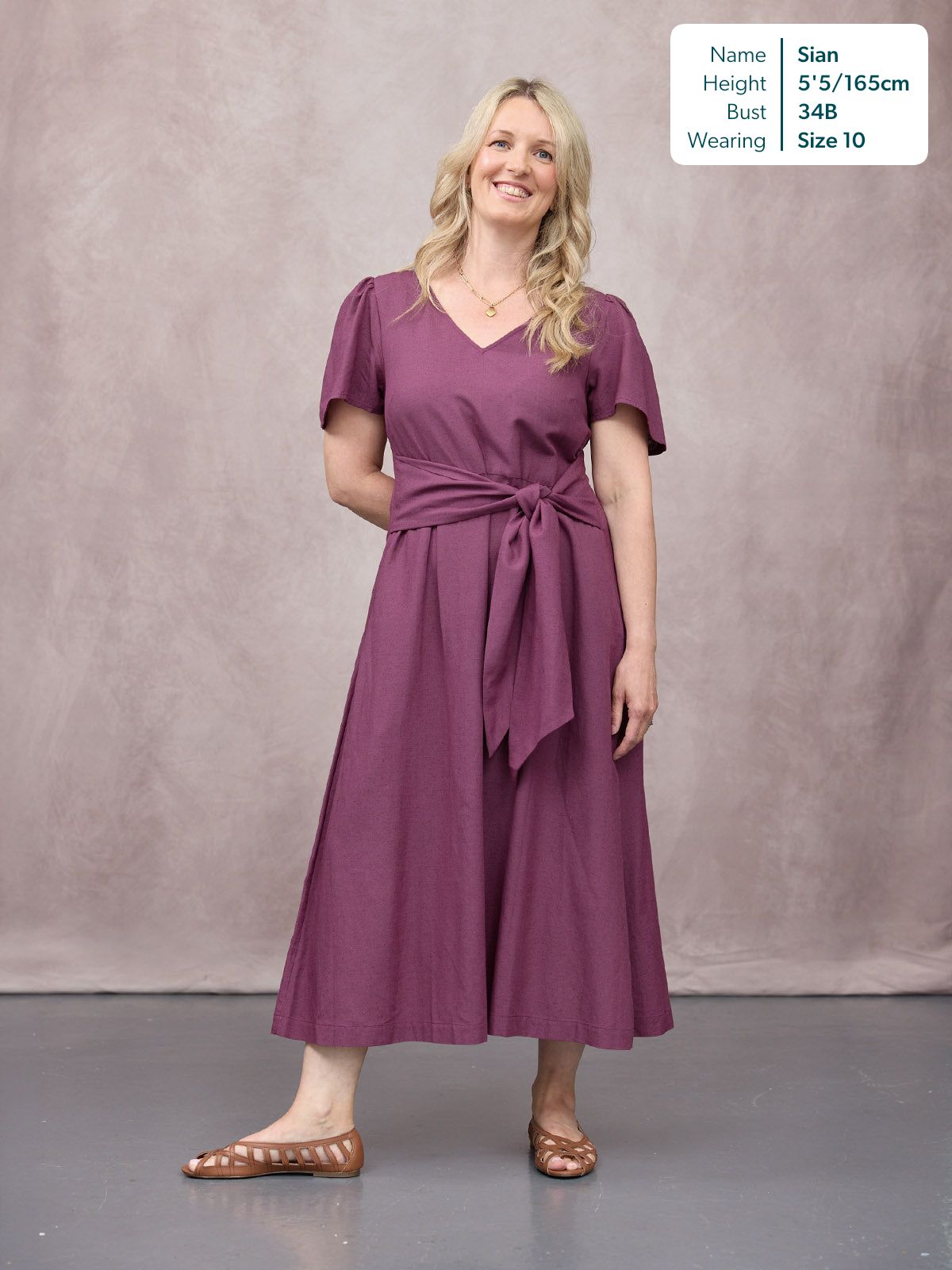 Ruth Angel Sleeve Tie Waist Dress - Plum