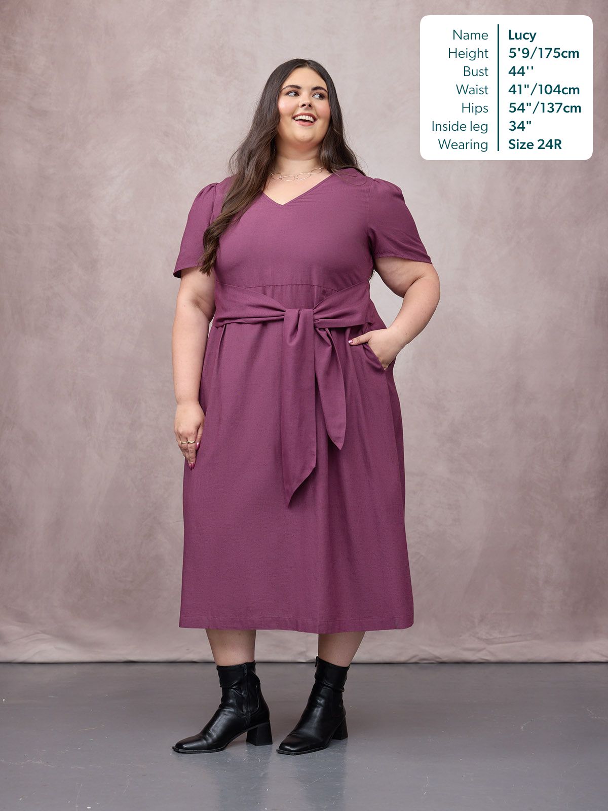 Ruth Angel Sleeve Tie Waist Dress - Plum