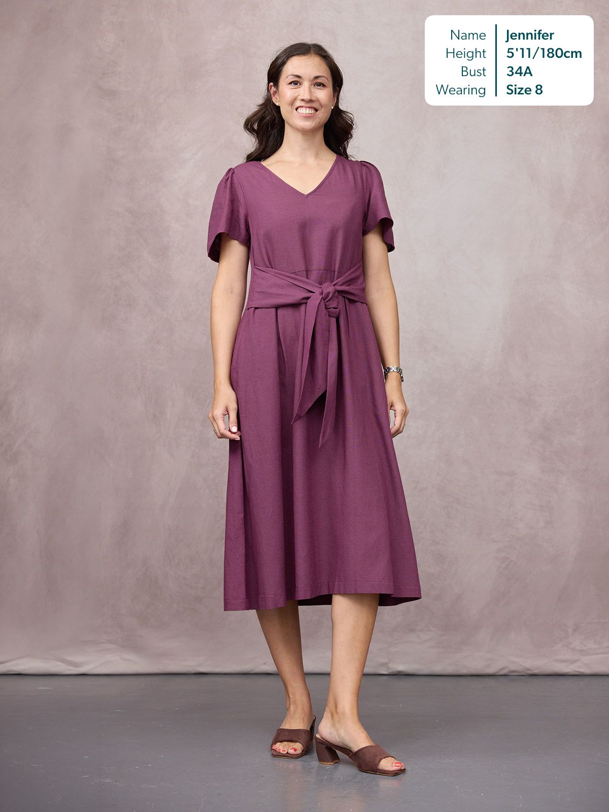 Ruth Angel Sleeve Tie Waist Dress - Plum