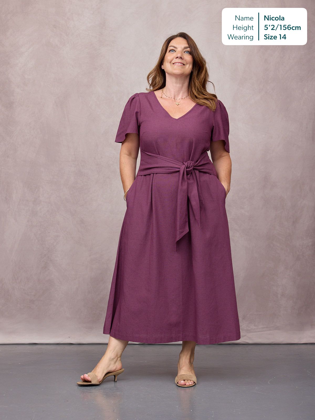 Ruth Angel Sleeve Tie Waist Dress - Plum