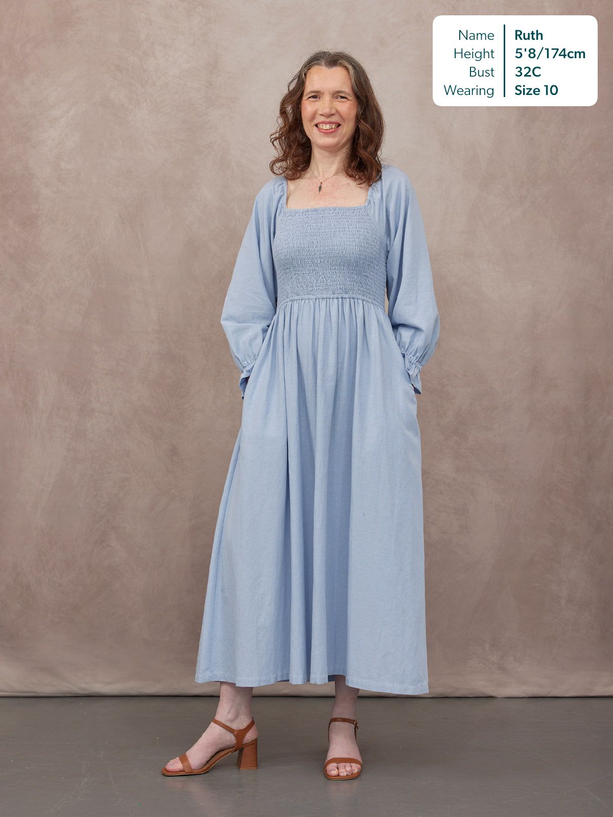 Sam Shirred Dress - Blue