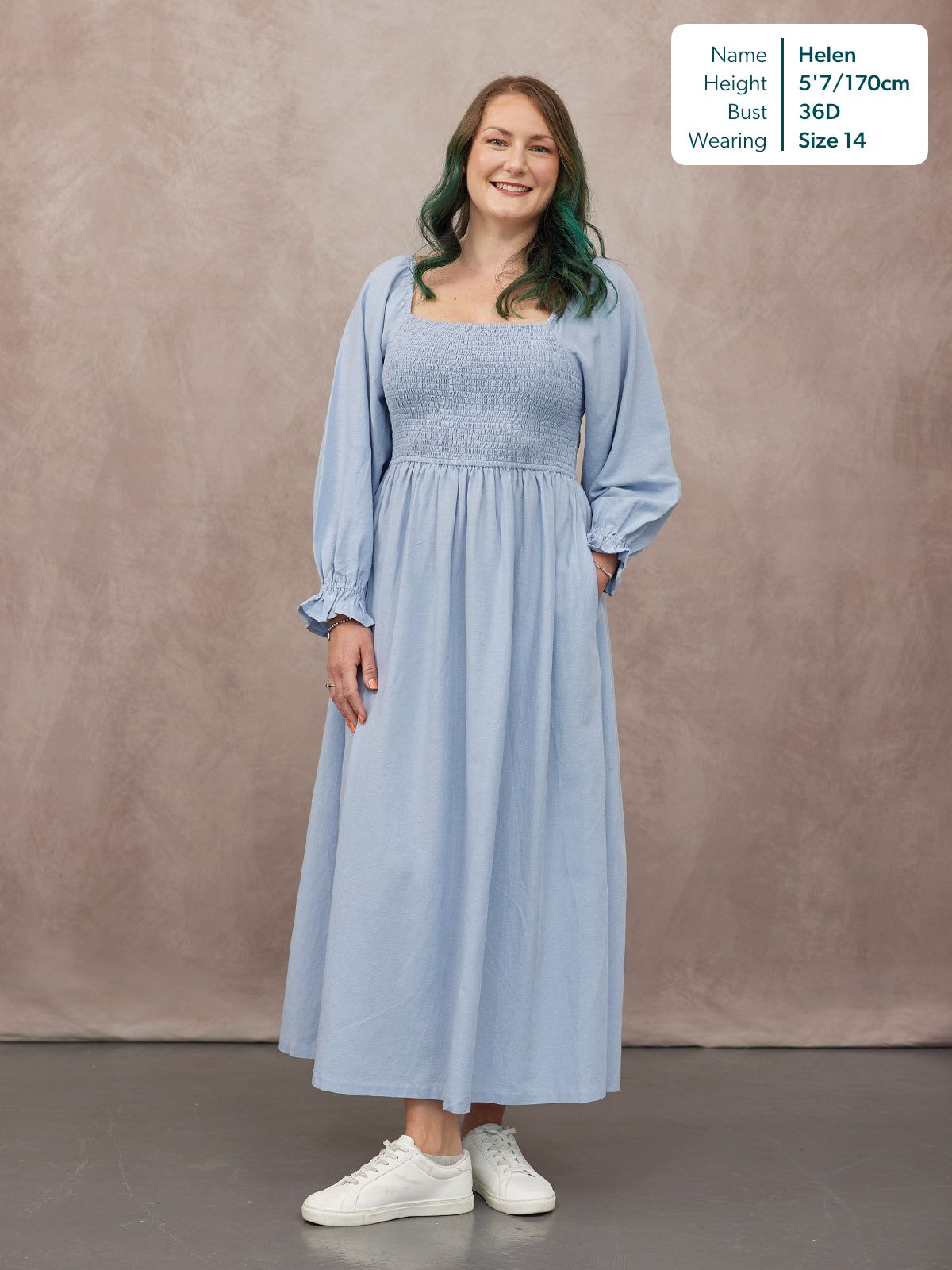Sam Shirred Dress - Blue