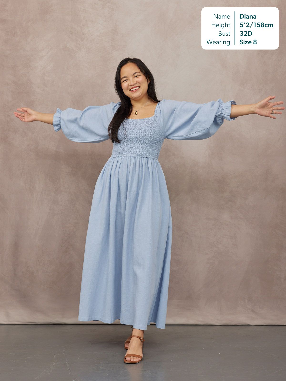 Sam Shirred Dress - Blue