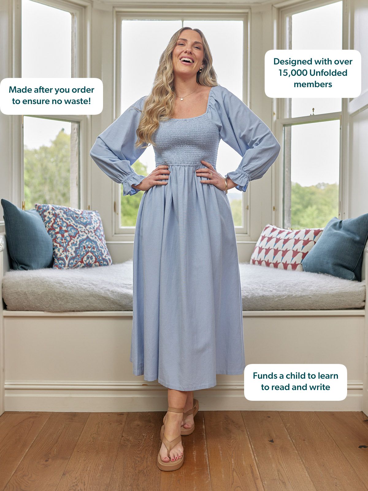Sam Shirred Dress - Blue