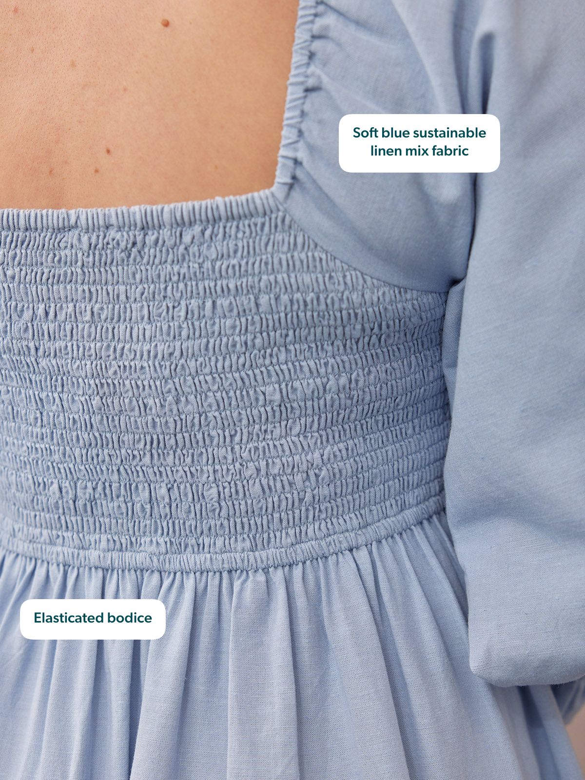 Sam Shirred Dress - Blue