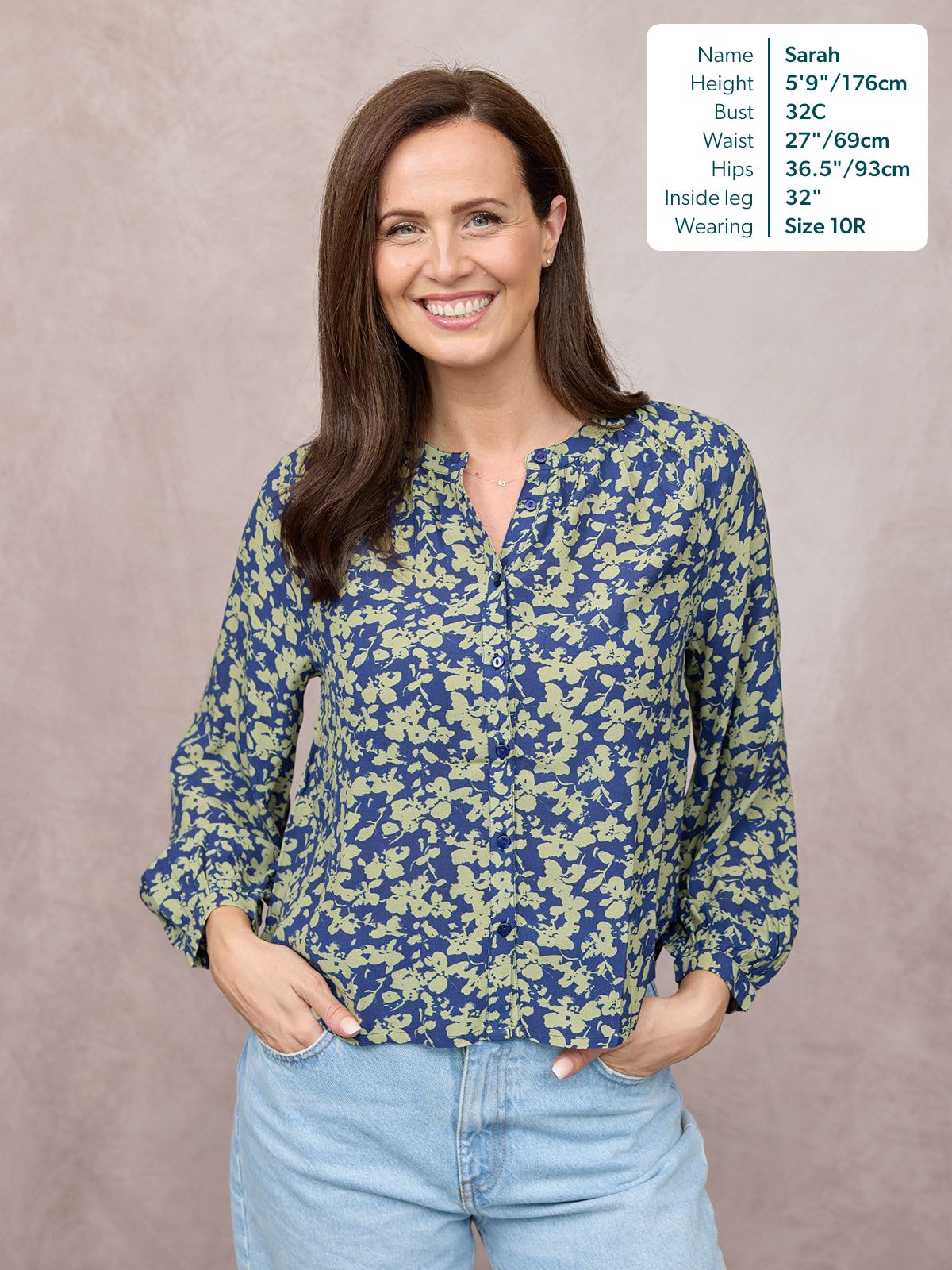Niya Button Through Blouse - Navy & Green Leaf Print