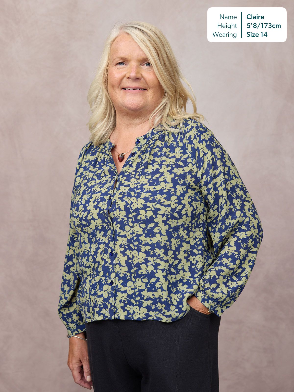 Niya Button Through Blouse - Navy & Green Leaf Print
