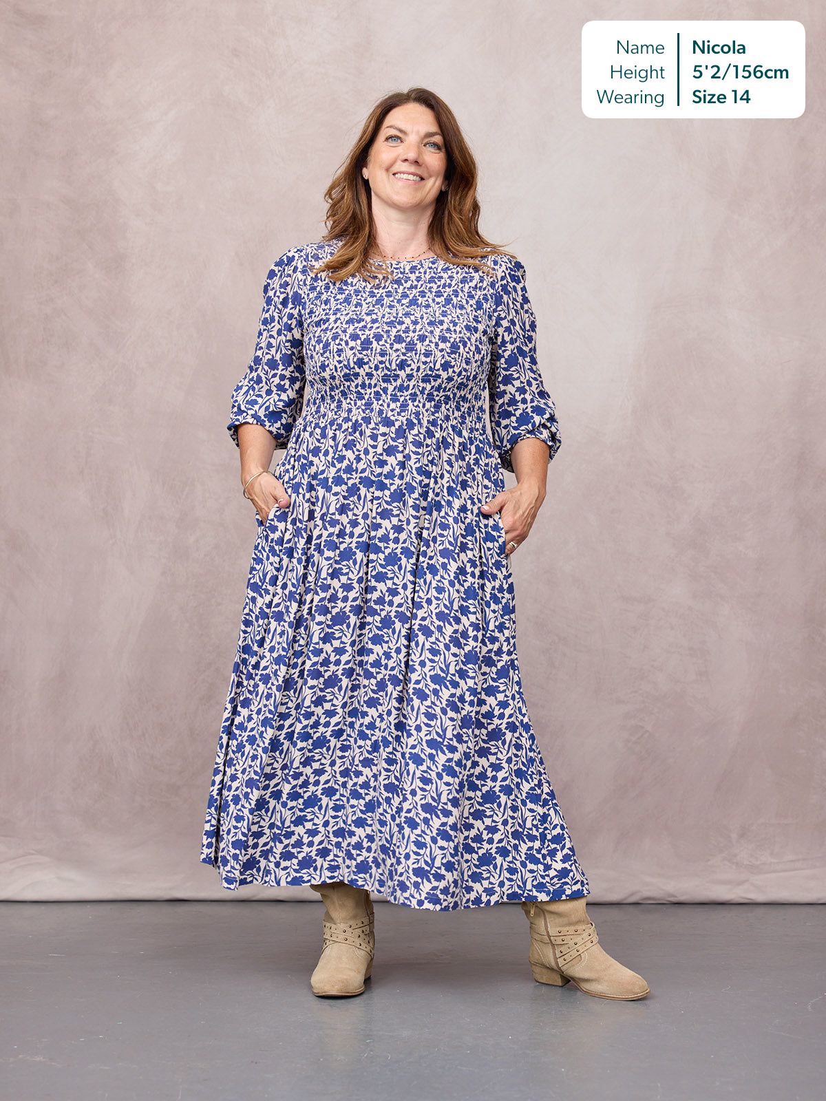Jenny Shirred Bodice Dress - Navy Shadow Floral Print