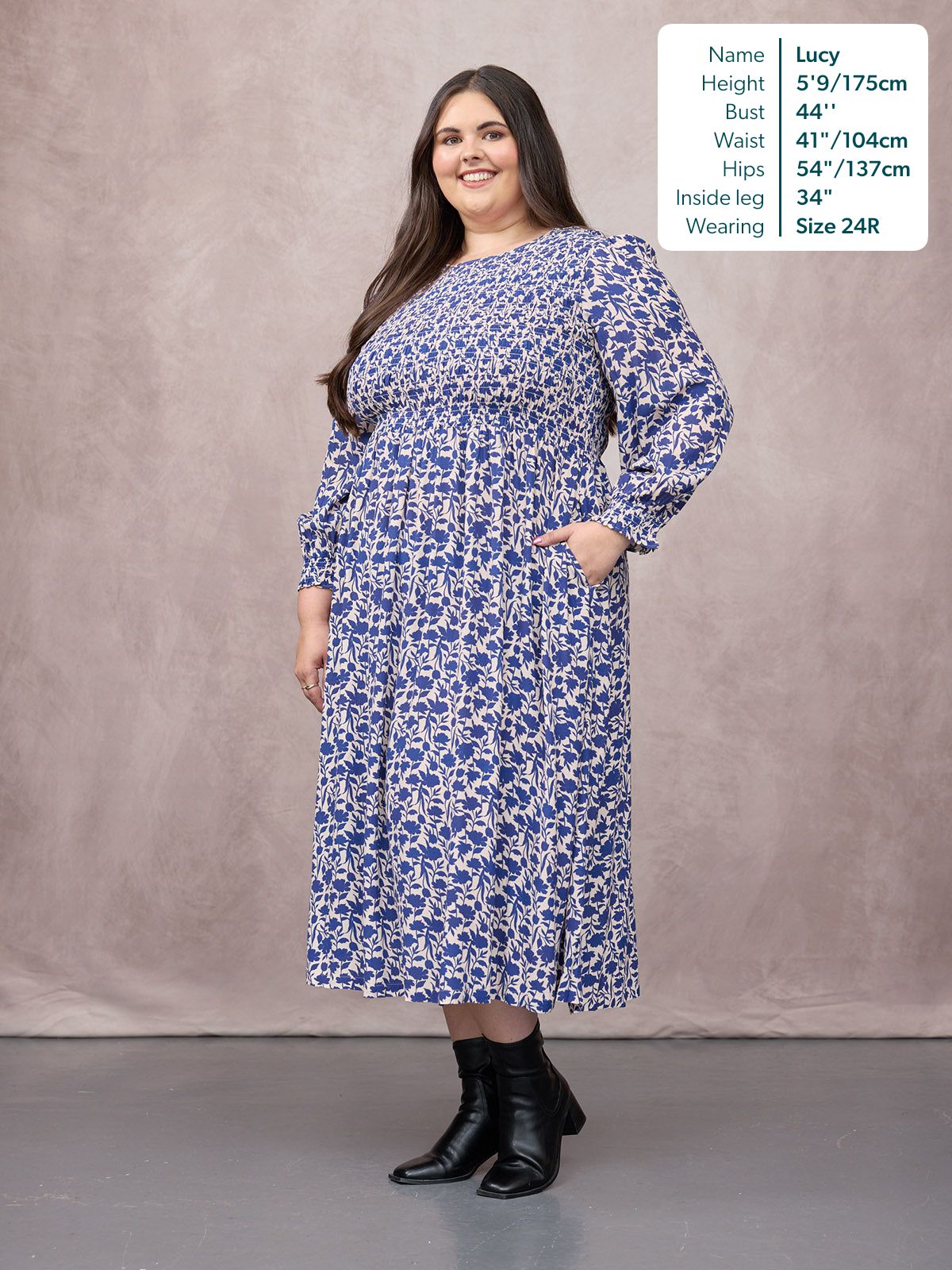 Jenny Shirred Bodice Dress - Navy Shadow Floral Print
