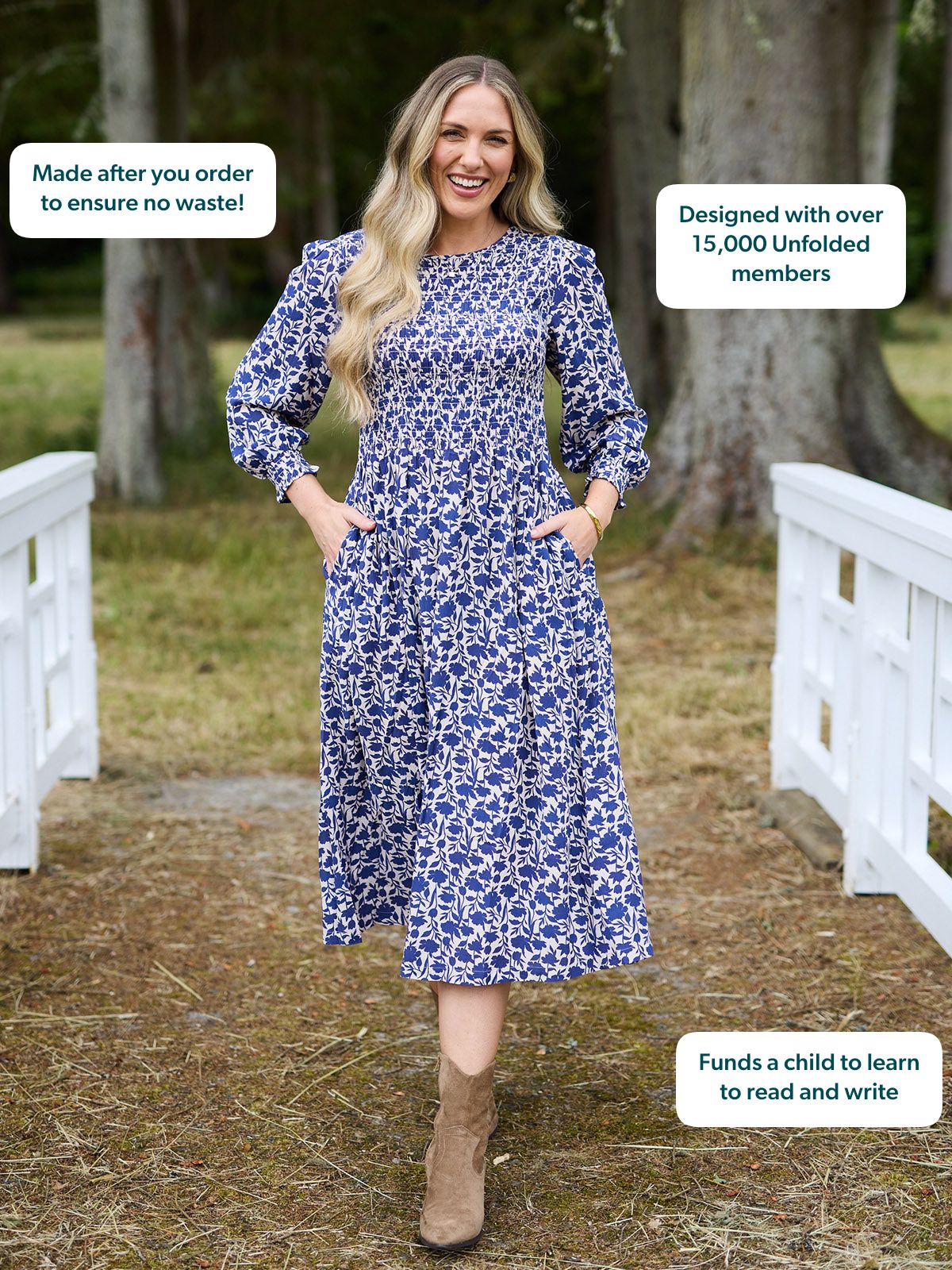 Jenny Shirred Bodice Dress - Navy Shadow Floral Print