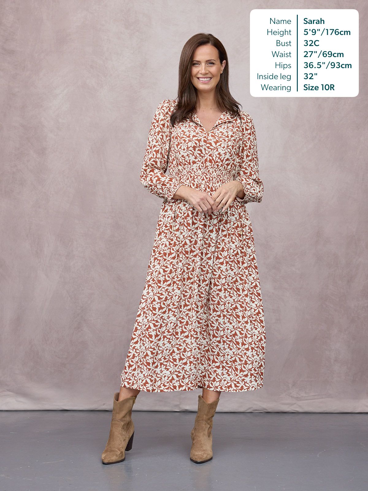 Vera Midi Dress - Terracotta & Ecru Floral Print