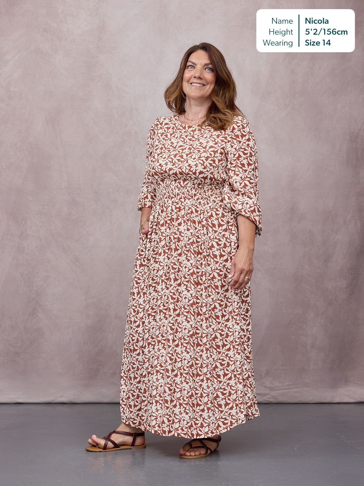 Vera Midi Dress - Terracotta & Ecru Floral Print