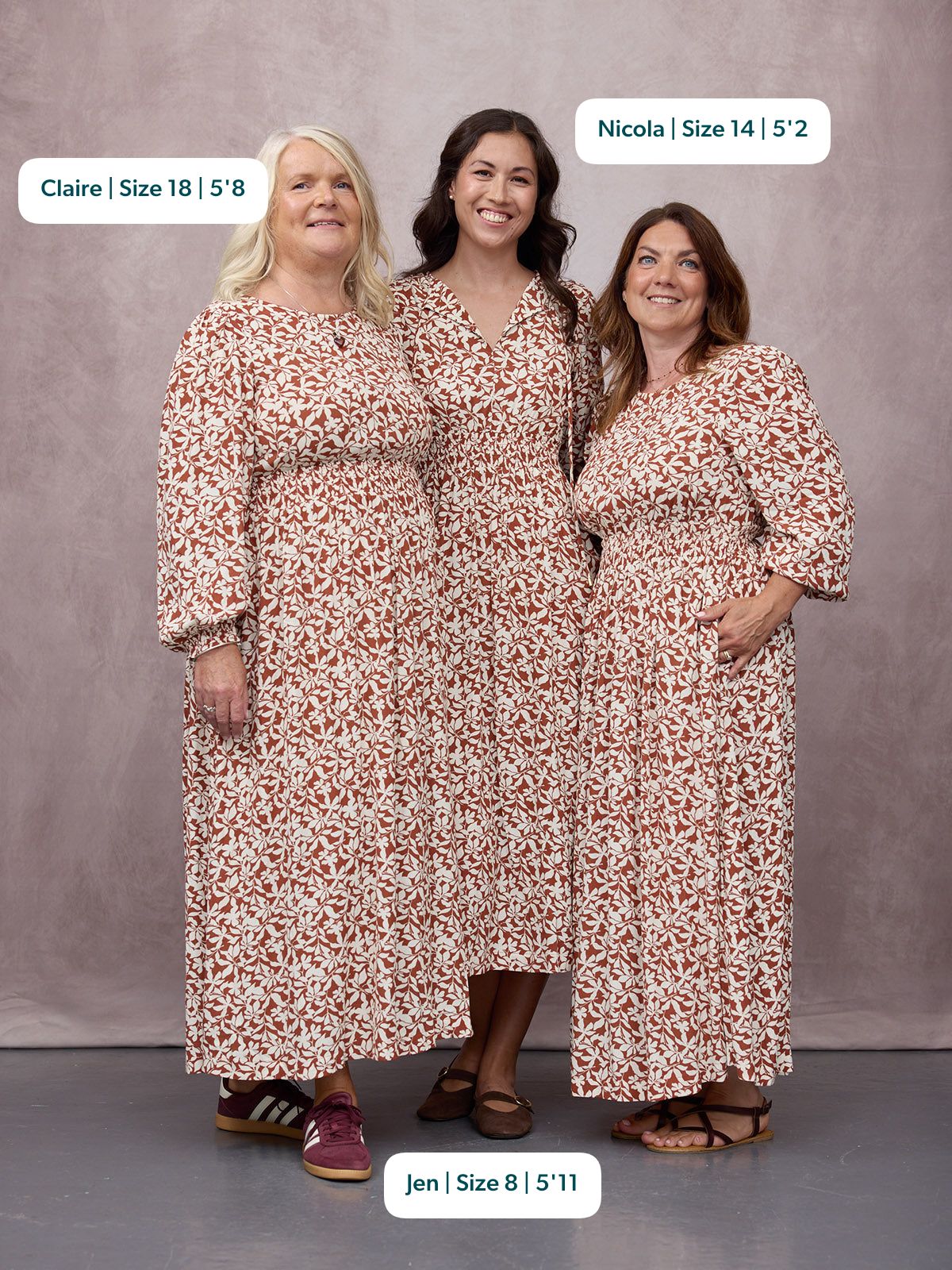 Vera Midi Dress - Terracotta & Ecru Floral Print