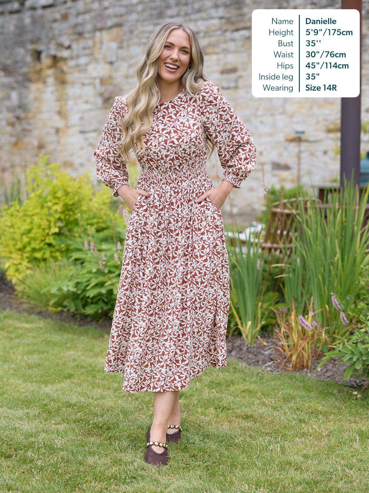 Vera Midi Dress - Terracotta & Ecru Floral Print